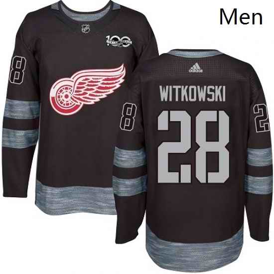 Mens Adidas Detroit Red Wings 28 Luke Witkowski Authentic Black 1917 2017 100th Anniversary NHL Jersey